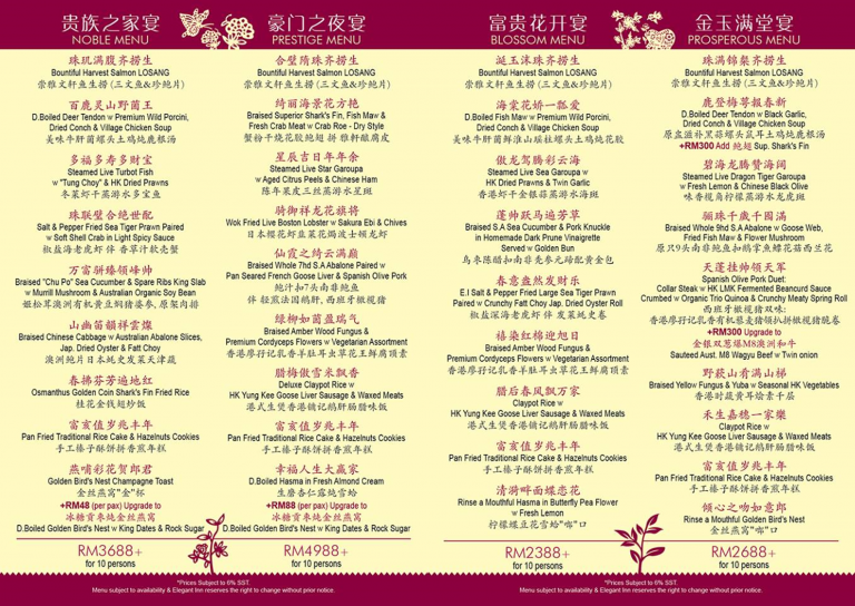 chinese new year reunion menu 2025